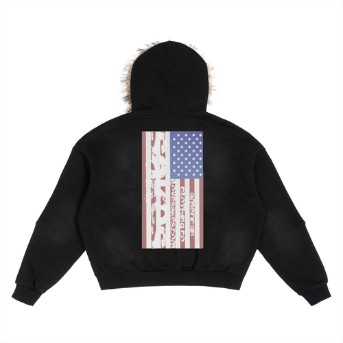 usakes,sakes,graphic,fur,hoodie,black,winter,jacket,coat